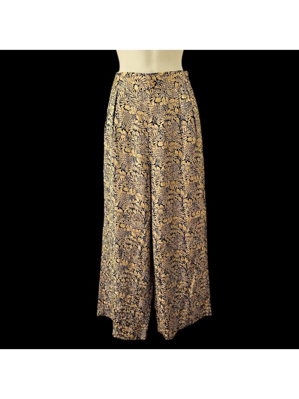 Topshop Gold Black Metallic Jacquard Brocade Wide Leg Crop Pants Culottes Sz 4